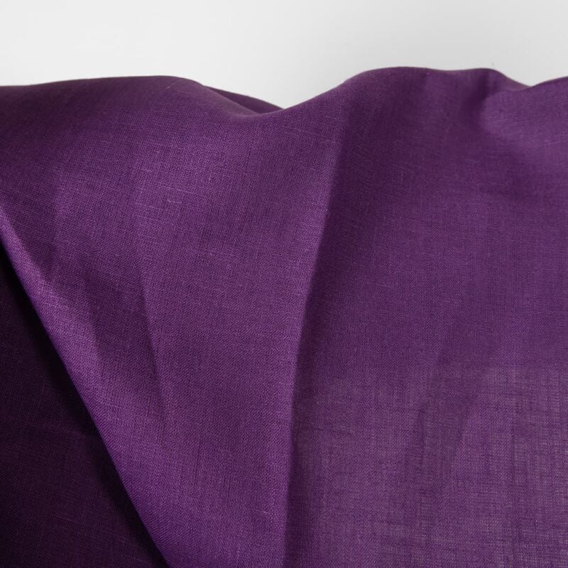 Linen fabric violet colour detail view close up