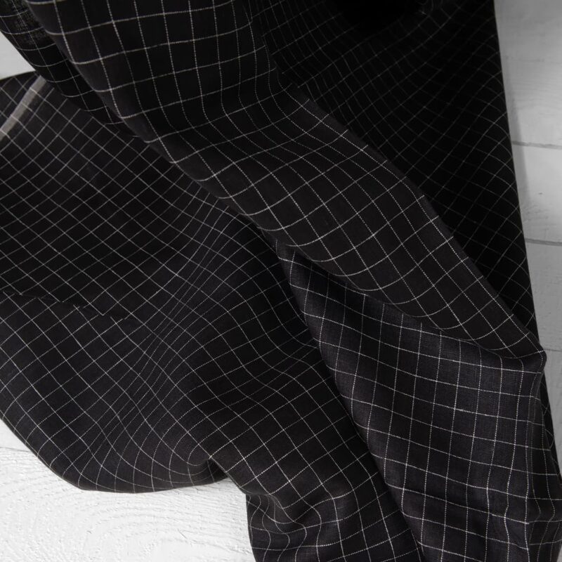 Black linen fabric white checks product photo