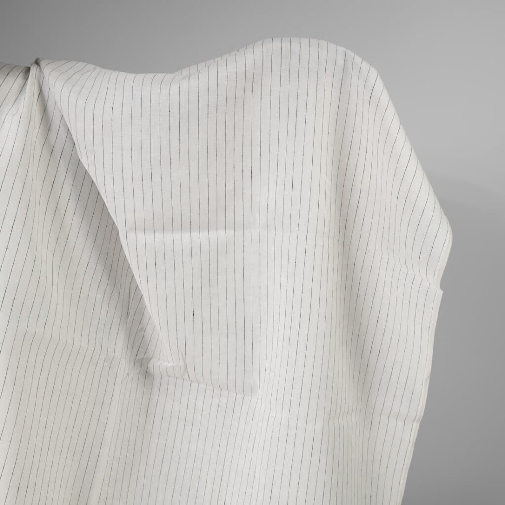 Linen fabric off-white colour with black stripes