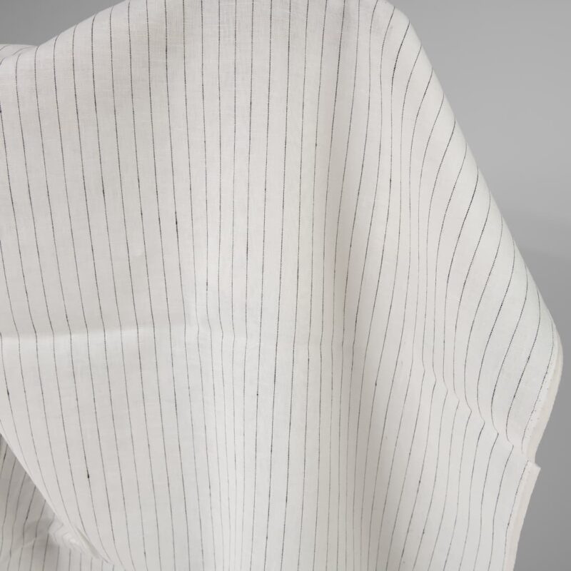 Linen fabric off-white colour with black stripes product photo