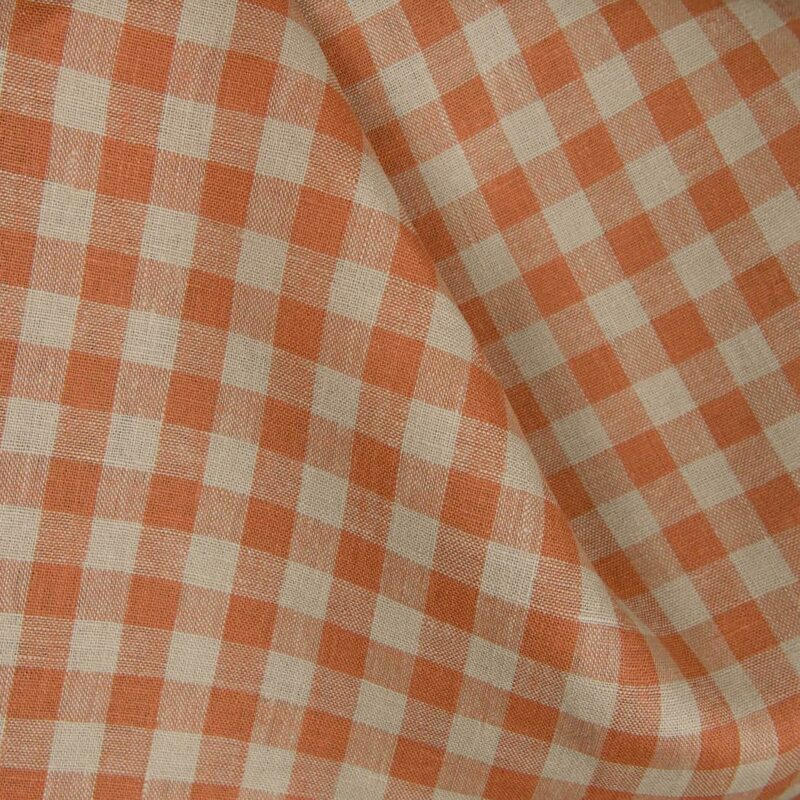 Leinenstoff orange-grau kariert