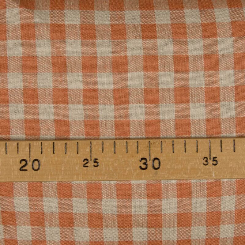 Leinenstoff orange-grau kariert – Bild 2