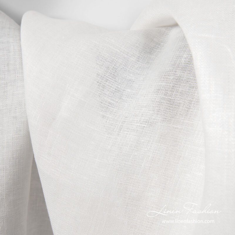 Pure linen of-white herringbone pattern fabric