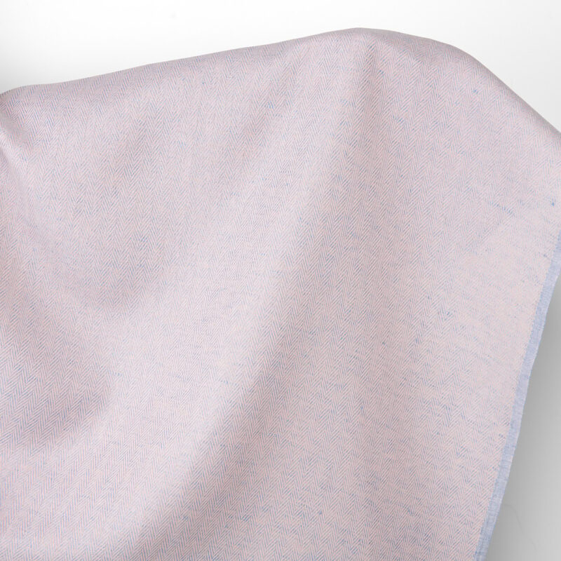 Leinen-Baumwollstoff hellrosa und blassblau Fischgrät