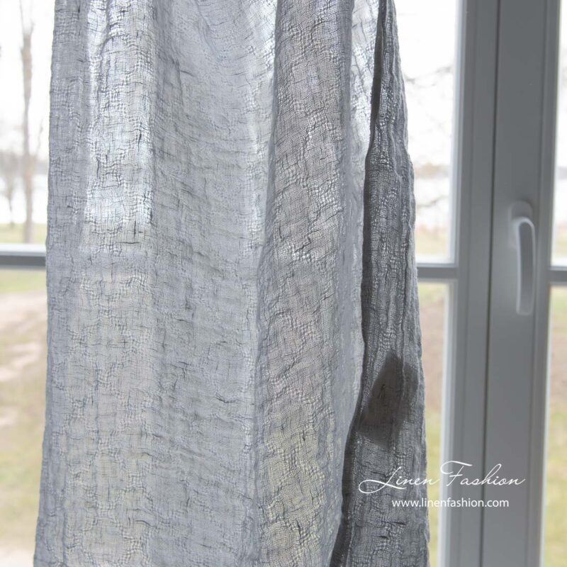 Leinenstoff, grau, transparent, mit Rauten, vorgewaschen – Bild 4