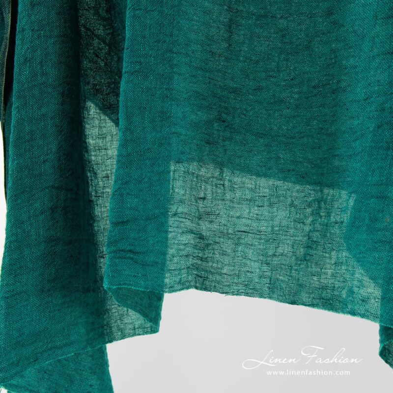 Teal green washed linen fabric, gauze.