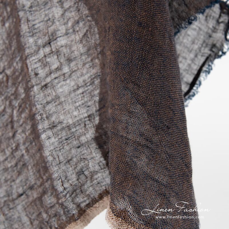 100% linen fabric in brown navy melange color.