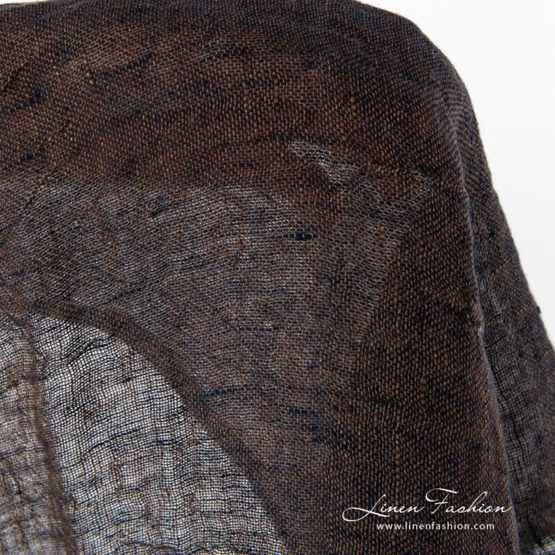 100% washed linen fabric in brown navy.