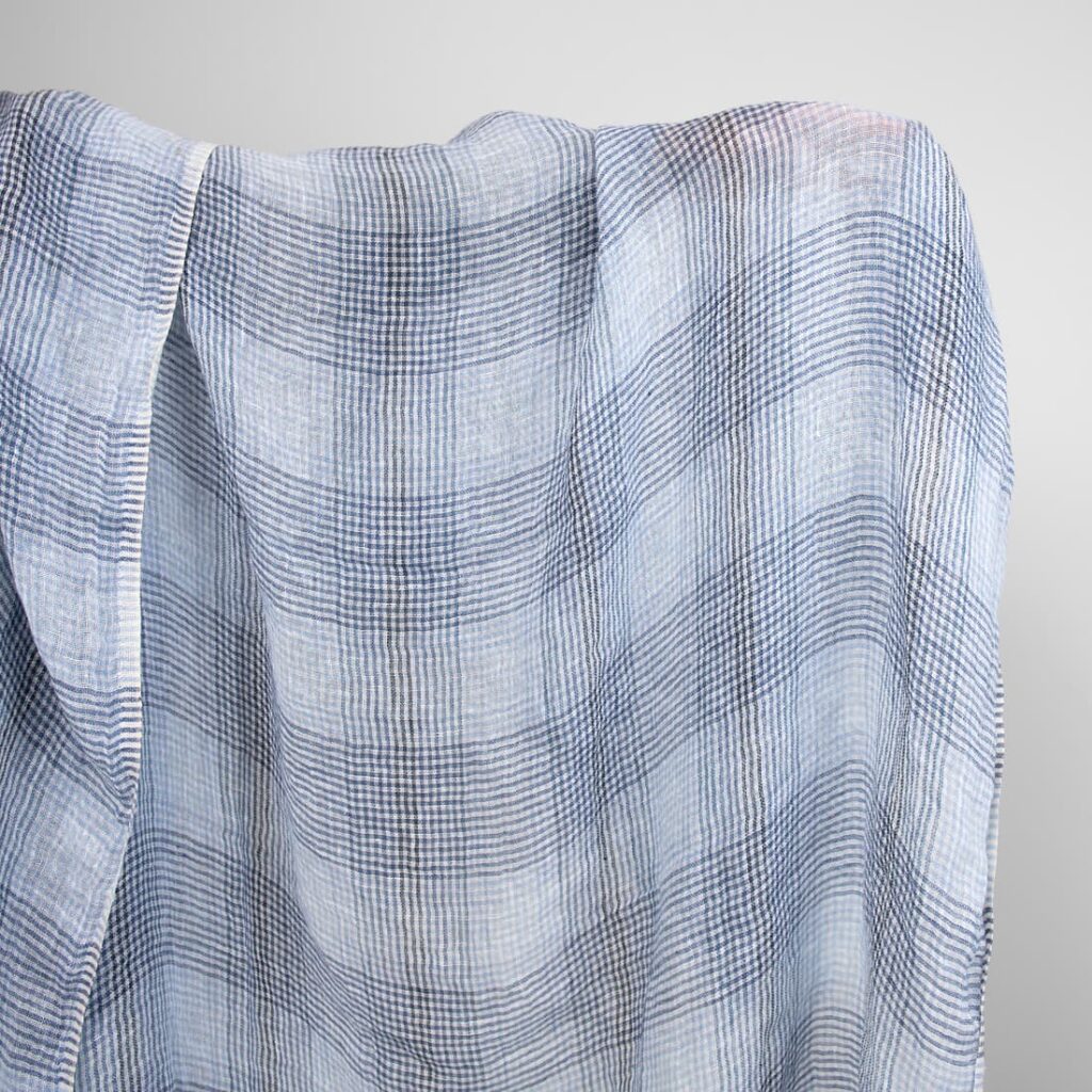 linen gauze blue checks fabric