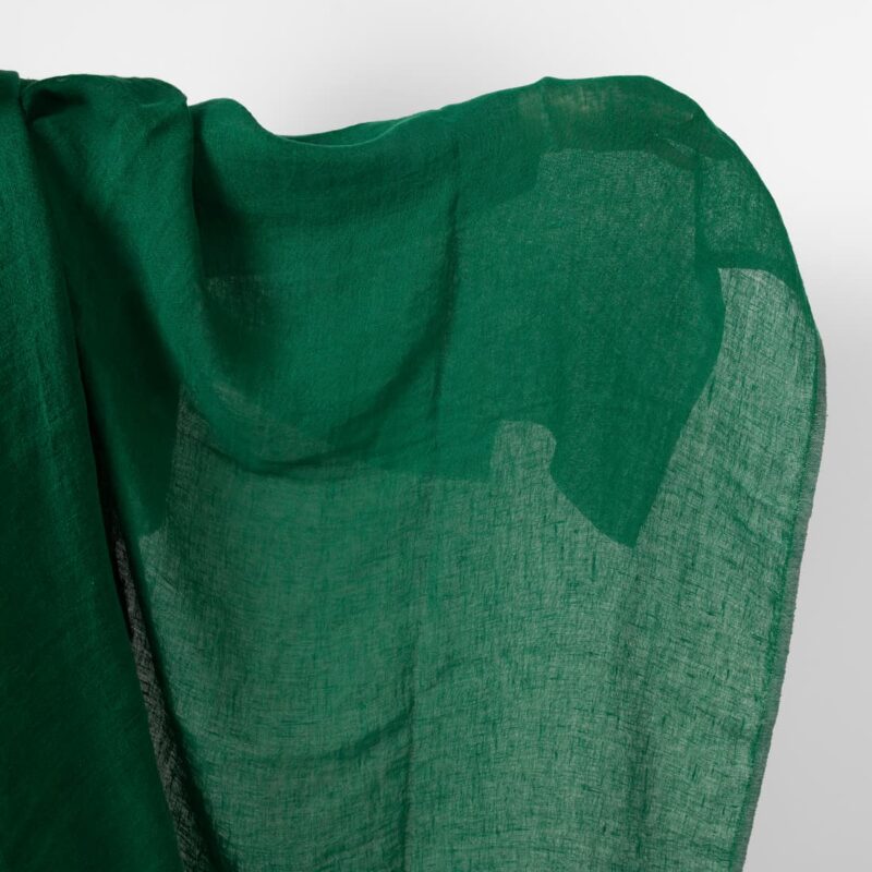 Washed linen fabric emerald green transparent