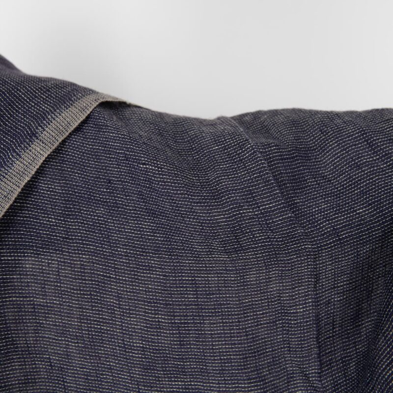 Washed linen fabric dark blue and green transparent, plain weave
