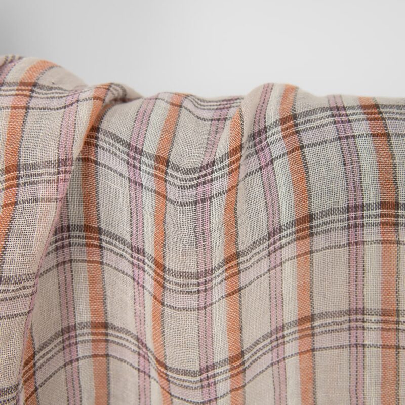 Washed linen fabric multicolour checks transparent, 100% linen