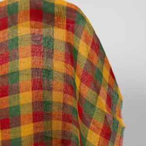 Yellow, green and red checked linen fabric product photo