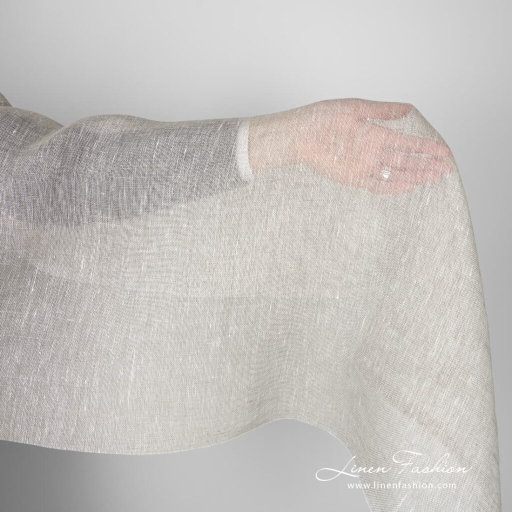Transparenter Leinenstoff in Natur und Weiß 1 Transparent linen fabric in light grey