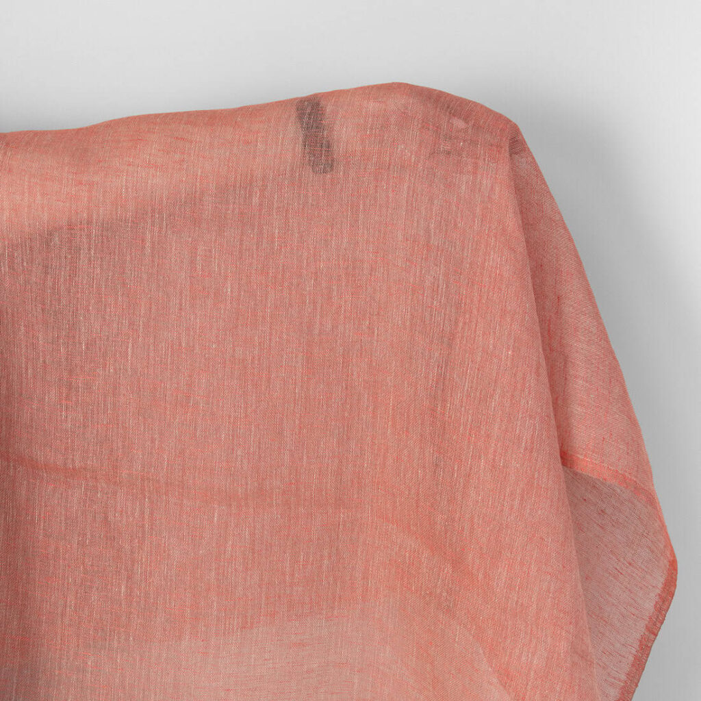 Leinenstoff grau-rötlich transparent 1 Linen fabric natural and salmon red gauze