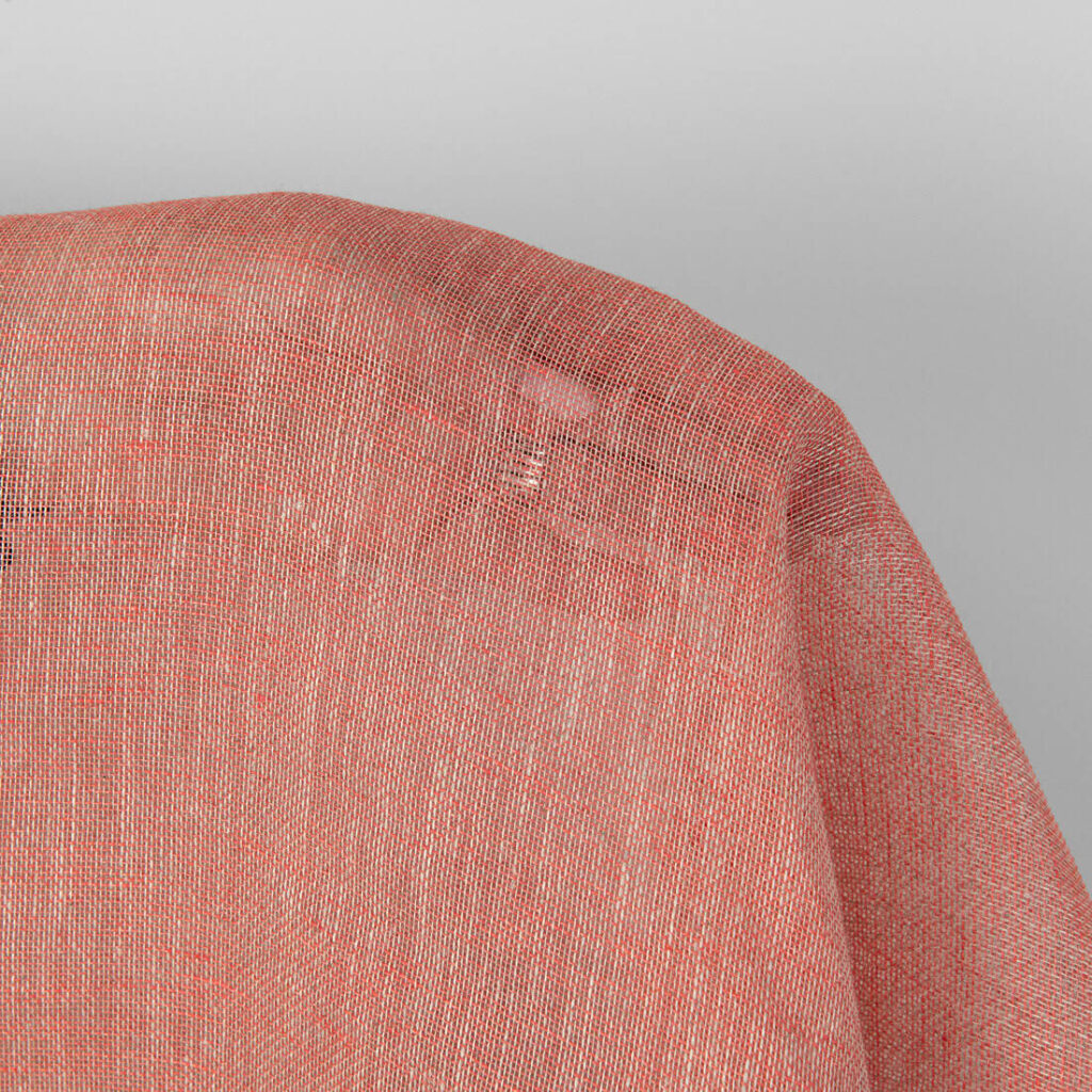 Leinenstoff grau-rötlich transparent 4 Linen fabric natural and salmon red gauze, transparent