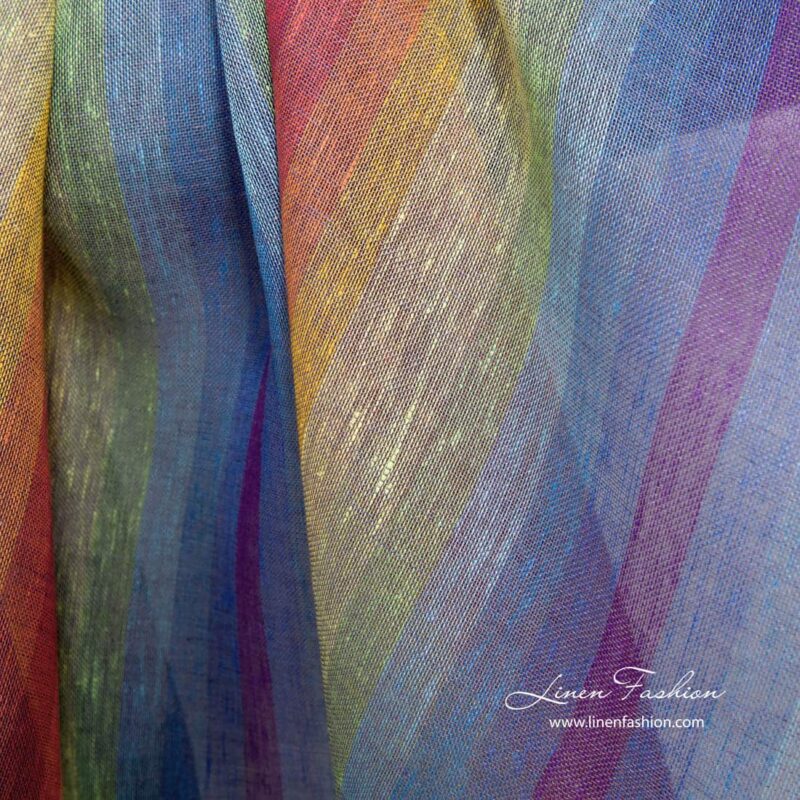 Leinenstoff transparent, in Regenbogenfarben gestreift