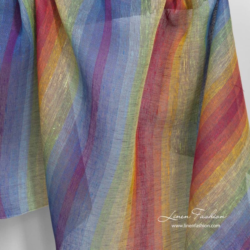Leinenstoff transparent, in Regenbogenfarben gestreift – Bild 2