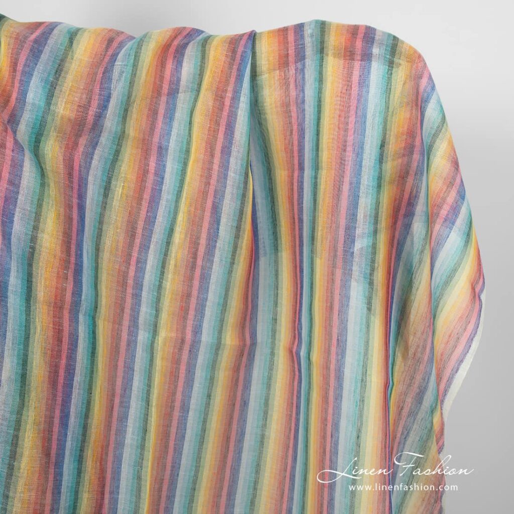 Linen fabric striped rainbow colours transparent