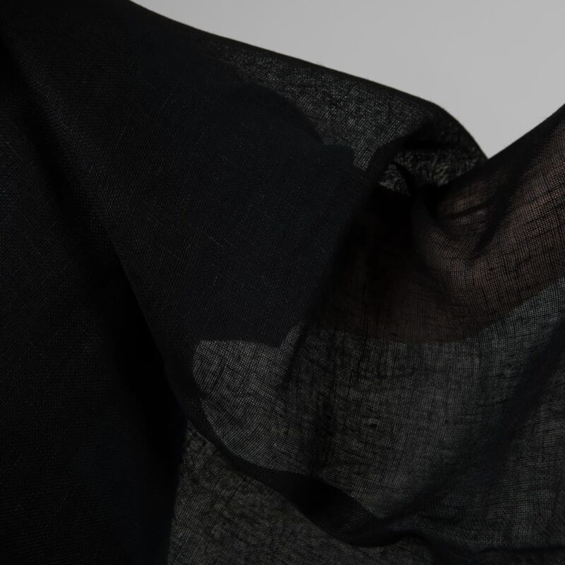 Transparent linen black fabric close up detail