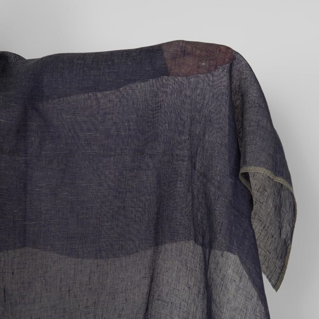 Linen fabric dark cobalt blue and green transparent