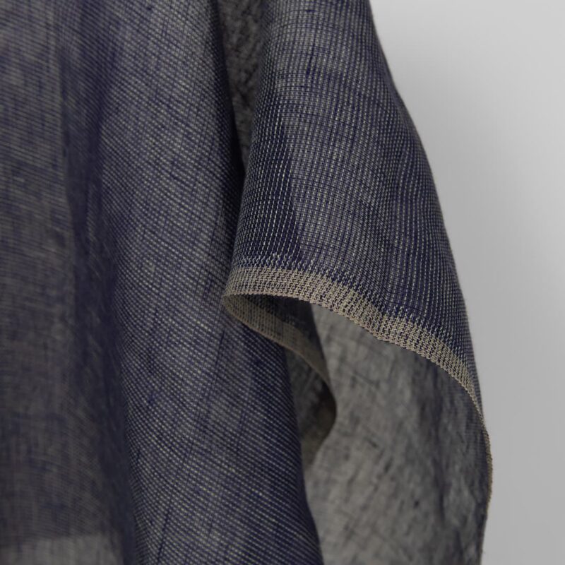 Linen fabric dark cobalt blue and green transparent, fabric edge