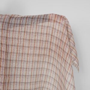 Linen fabric beige orange pink checks multicolour gauze