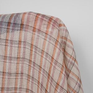 Linen fabric beige orange pink checks multicolour gauze, lightweight