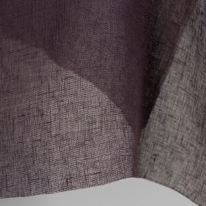 Transparent linen fabric in dark violet colour close up detail
