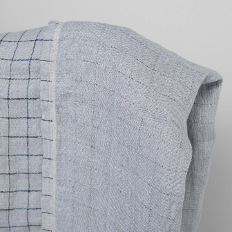 Grey checked linen fabric, double sided