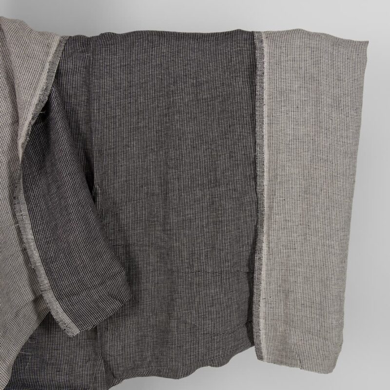 Linen black checked double sided fabric washed