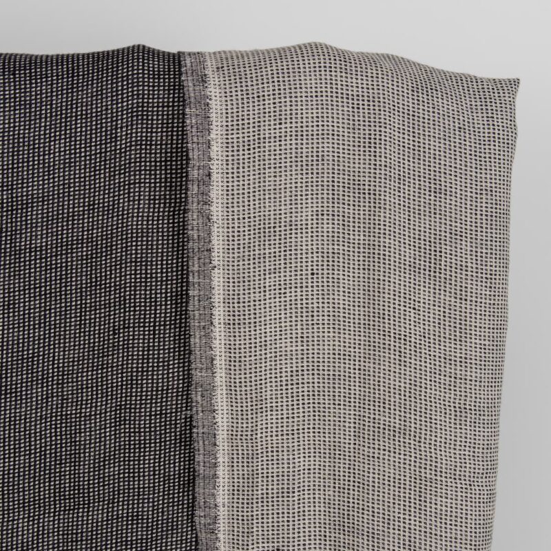 Linen black checked double sided fabric washed lighter side