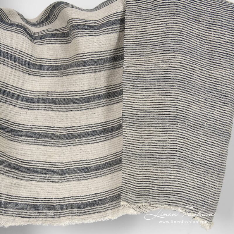 Striped linen fabric double sided