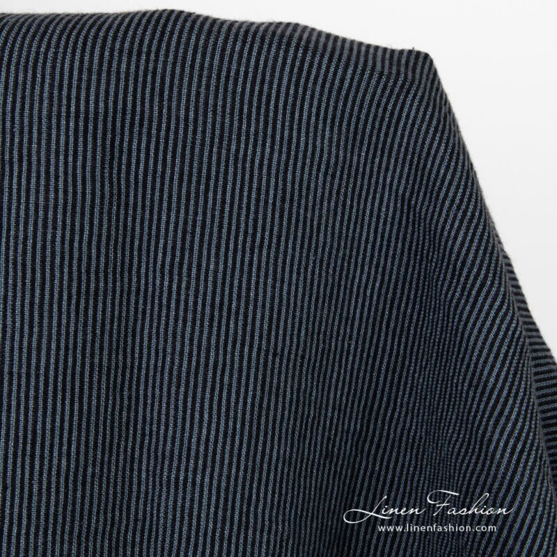 Black linen fabric with vertical stripes