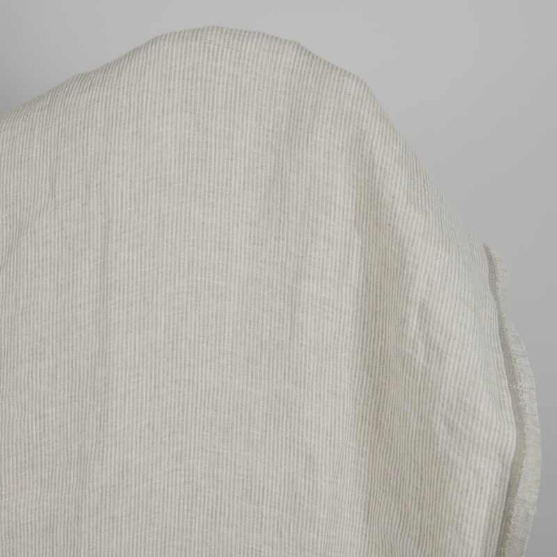 Washed linen fabric in natural and white colour stripes product photo