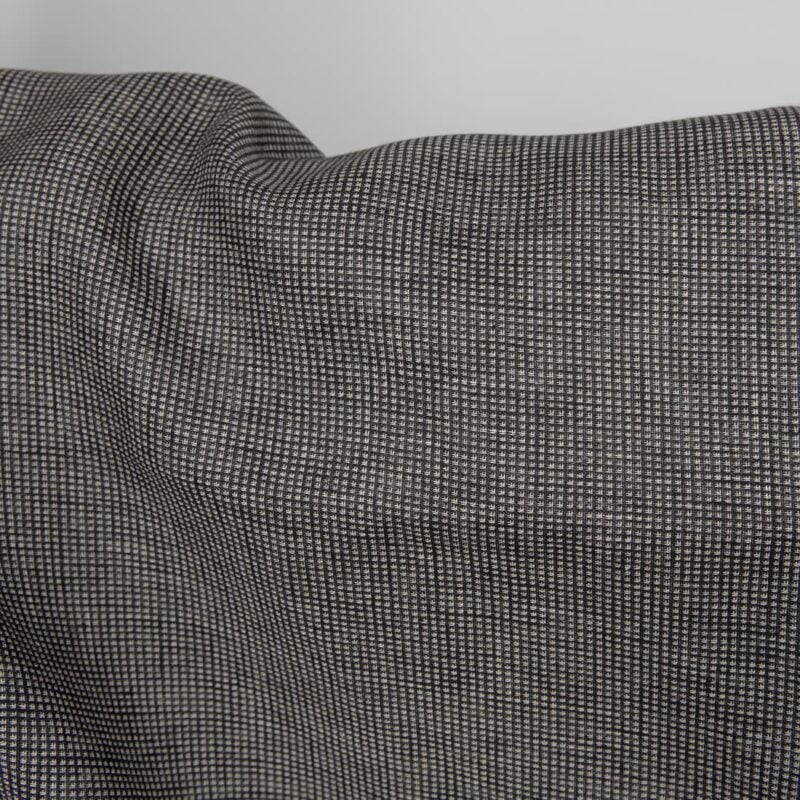 Linen black checked double sided fabric darker side