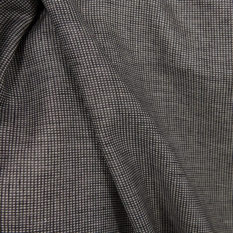 Linen black checked double sided fabric close up detail