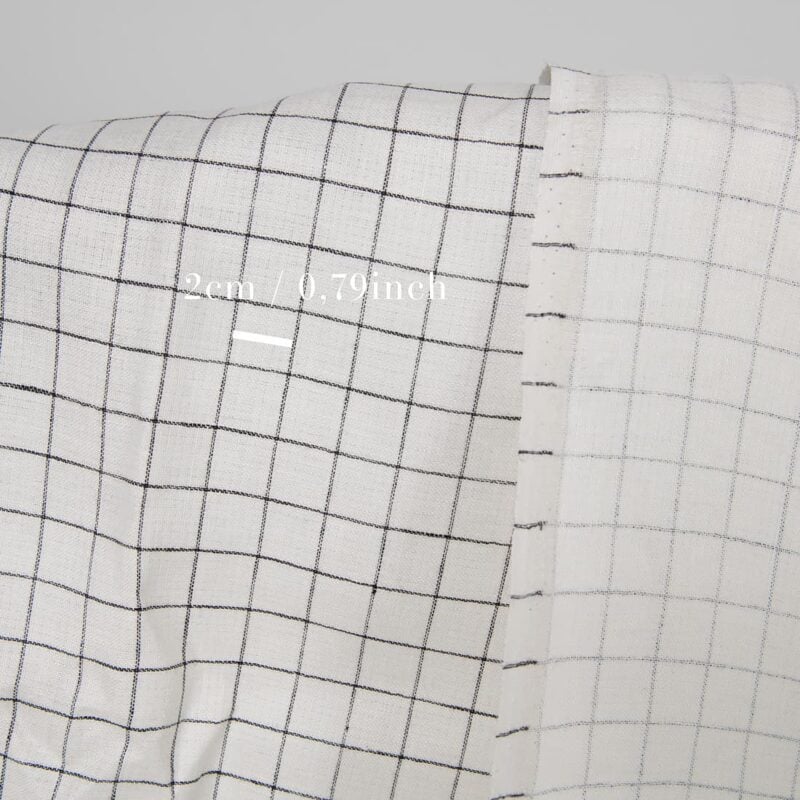 Linen fabric double-sided off-white with black checks with measurements