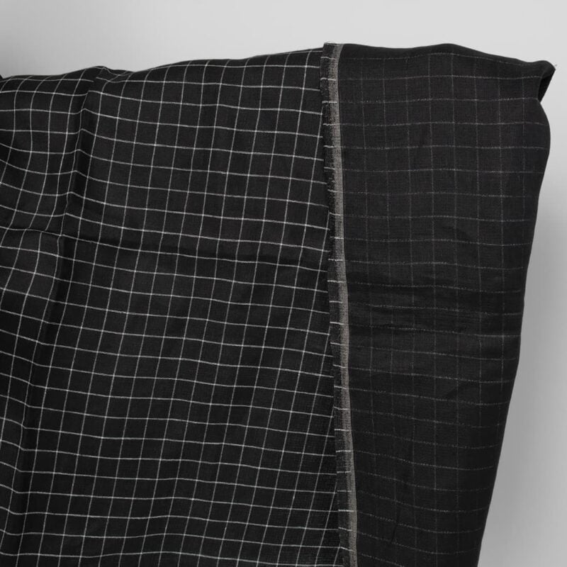 Linen fabric double-sided black with white checks