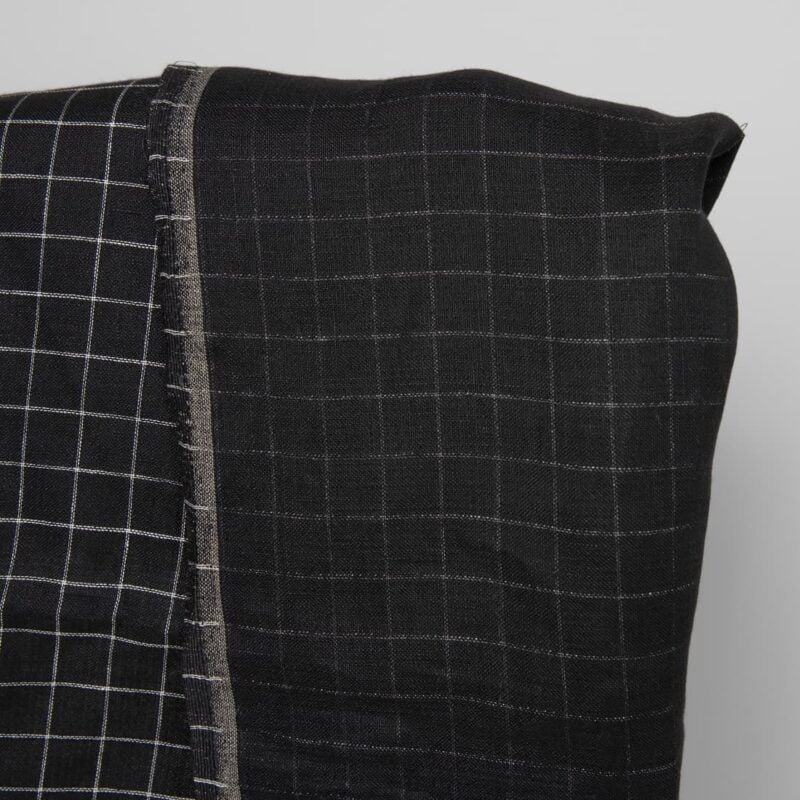 Linen fabric double-sided black with white checks other side