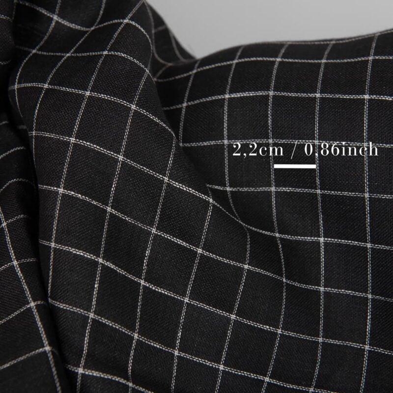 Linen fabric double-sided black with white checks with measurements