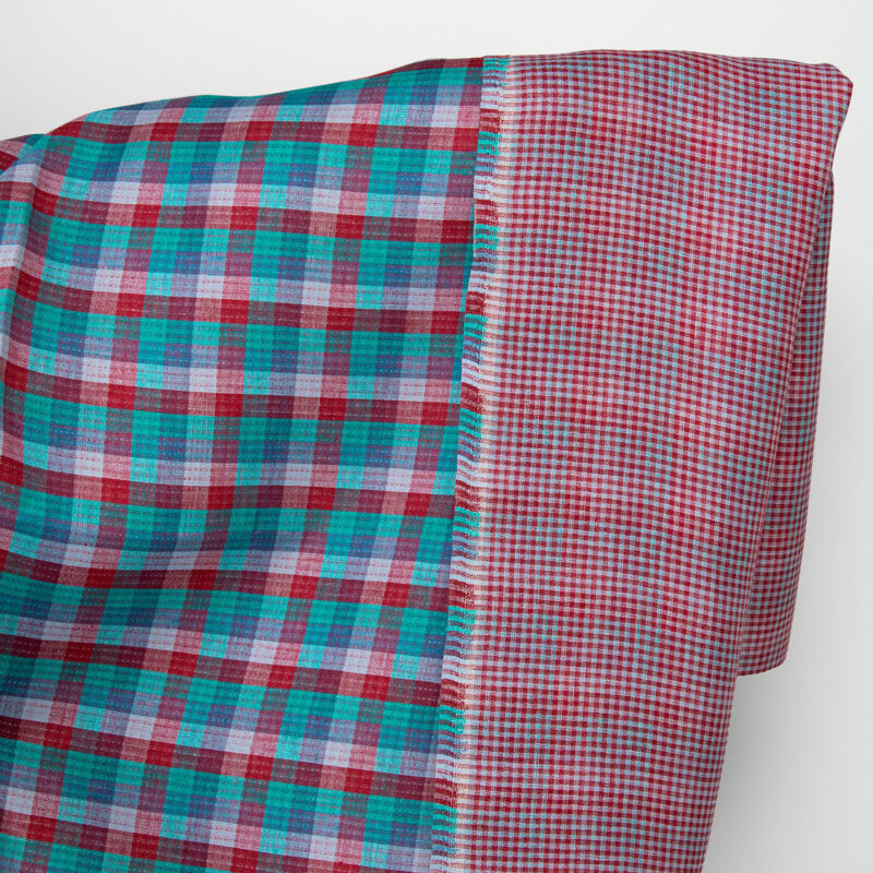 Leinenstoff mit doppelseitig Karos Rot, Grün, Blau