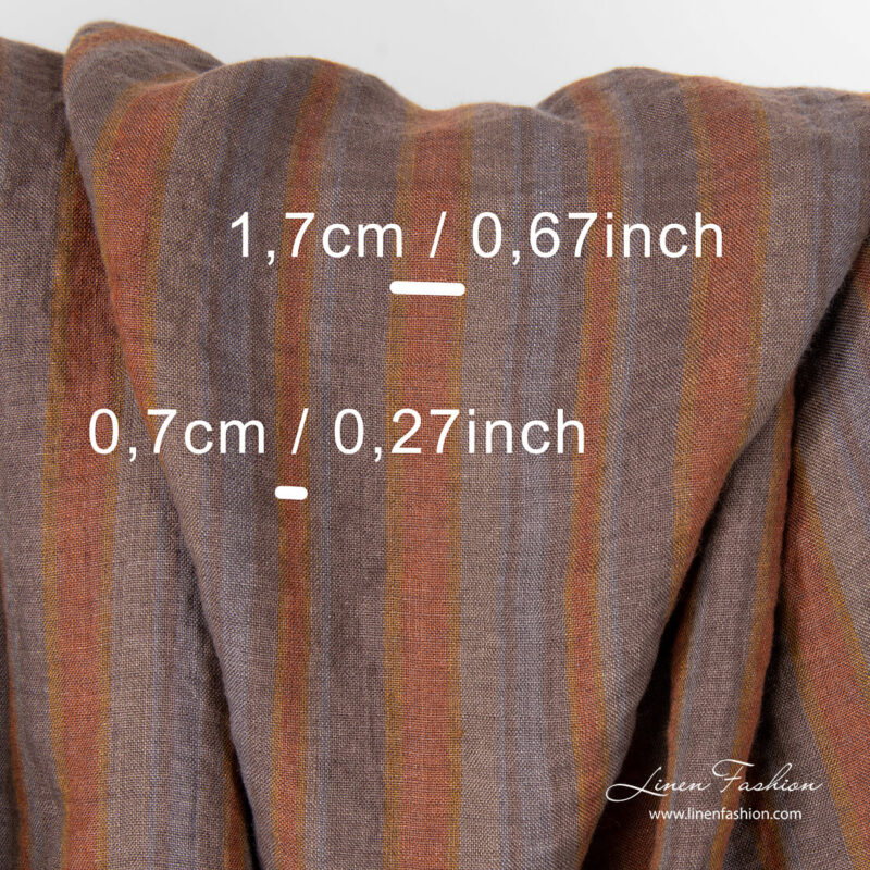 Grey and brown stripe dimensions of washed linen fabric