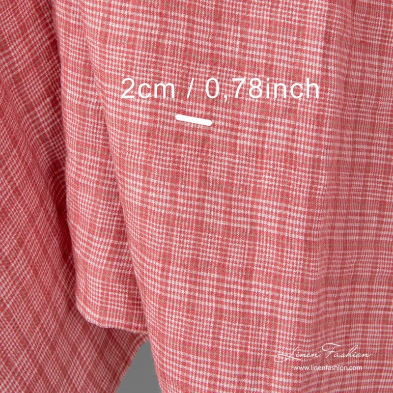 Washed checked linen fabric in rose squares, dimensions