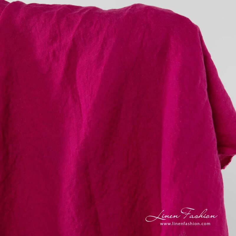 Washed 100% linen fabric in bold berry colour.