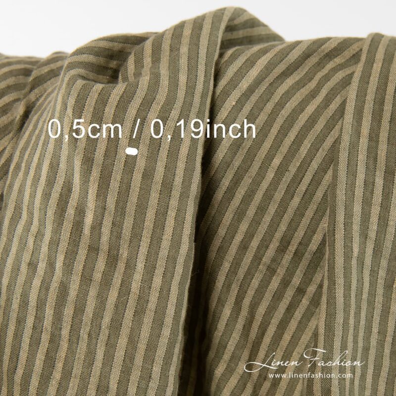Washed 100% linen fabric in stripes, green.