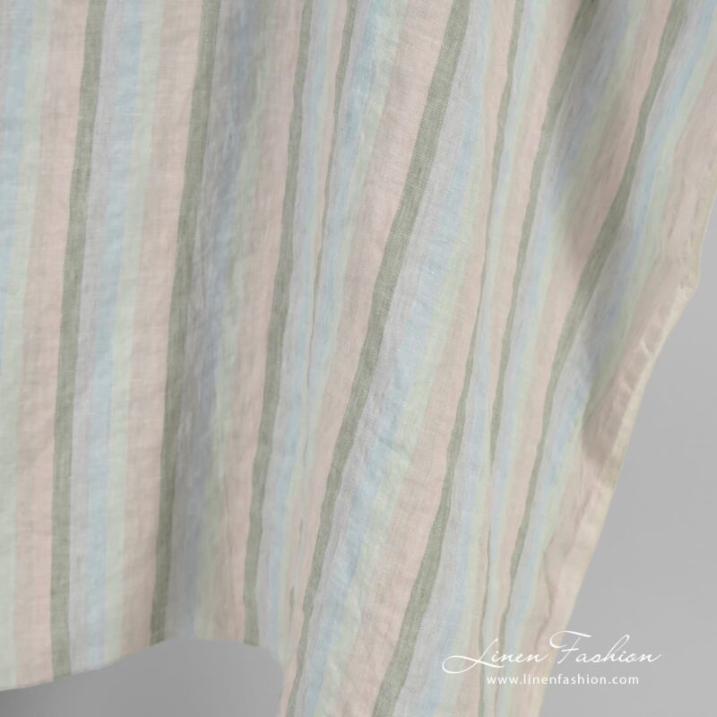 Multicolored linen fabric in vertical stripes