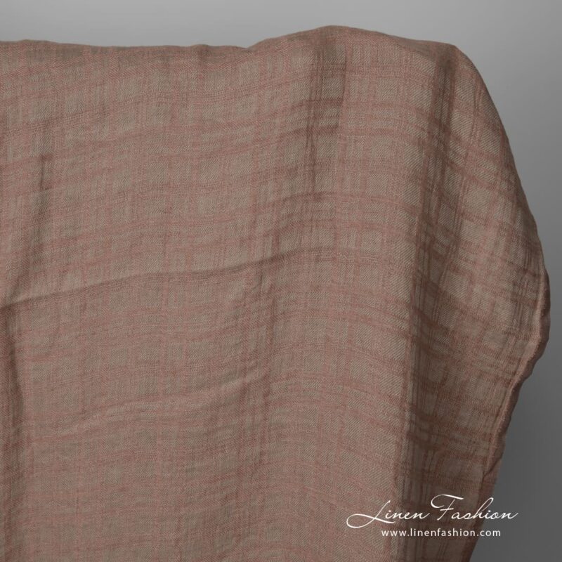 Washed linen fabric brownish grey colour check pattern 145cm