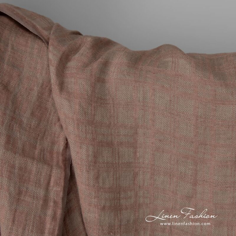 Washed linen fabric brownish grey colour check pattern product photo