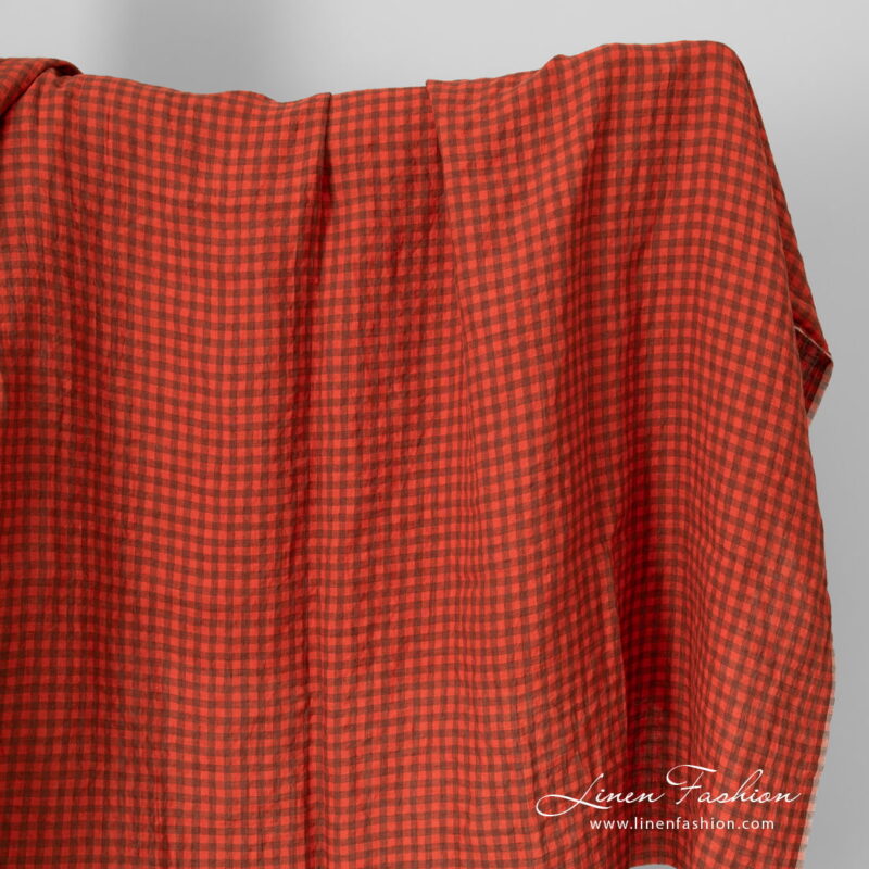 linen fabric red checks, washed.